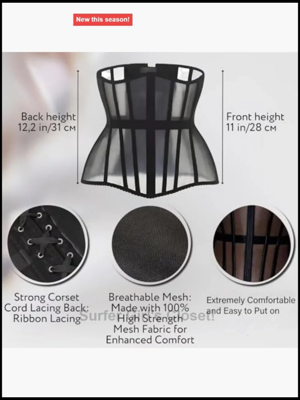 Black Underbust Corset Waist Trainer for Women Lace Up Boned Bustier Shapewear
